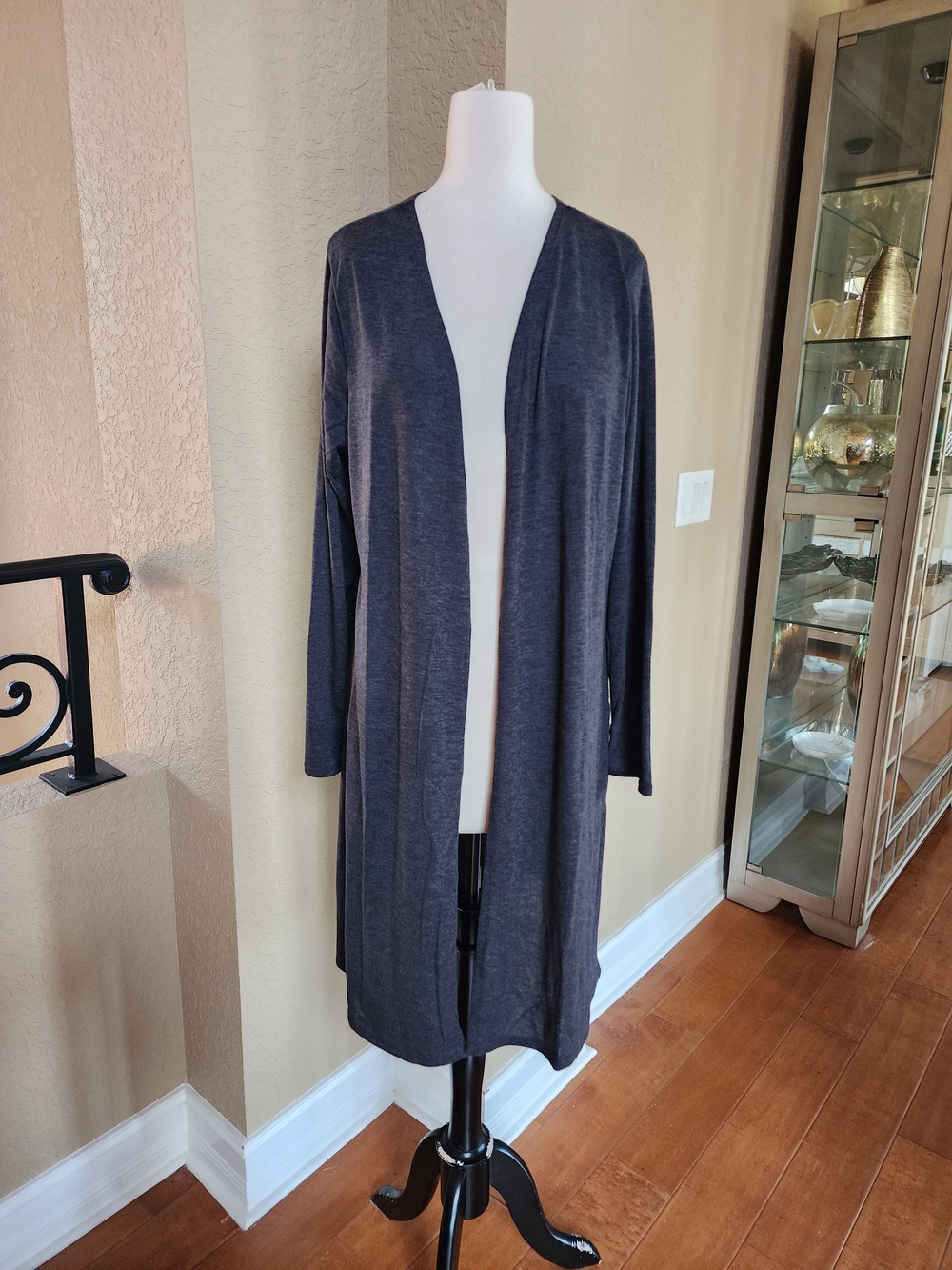 Long Open-Front Cardigan Sweater - Charcoal Gray